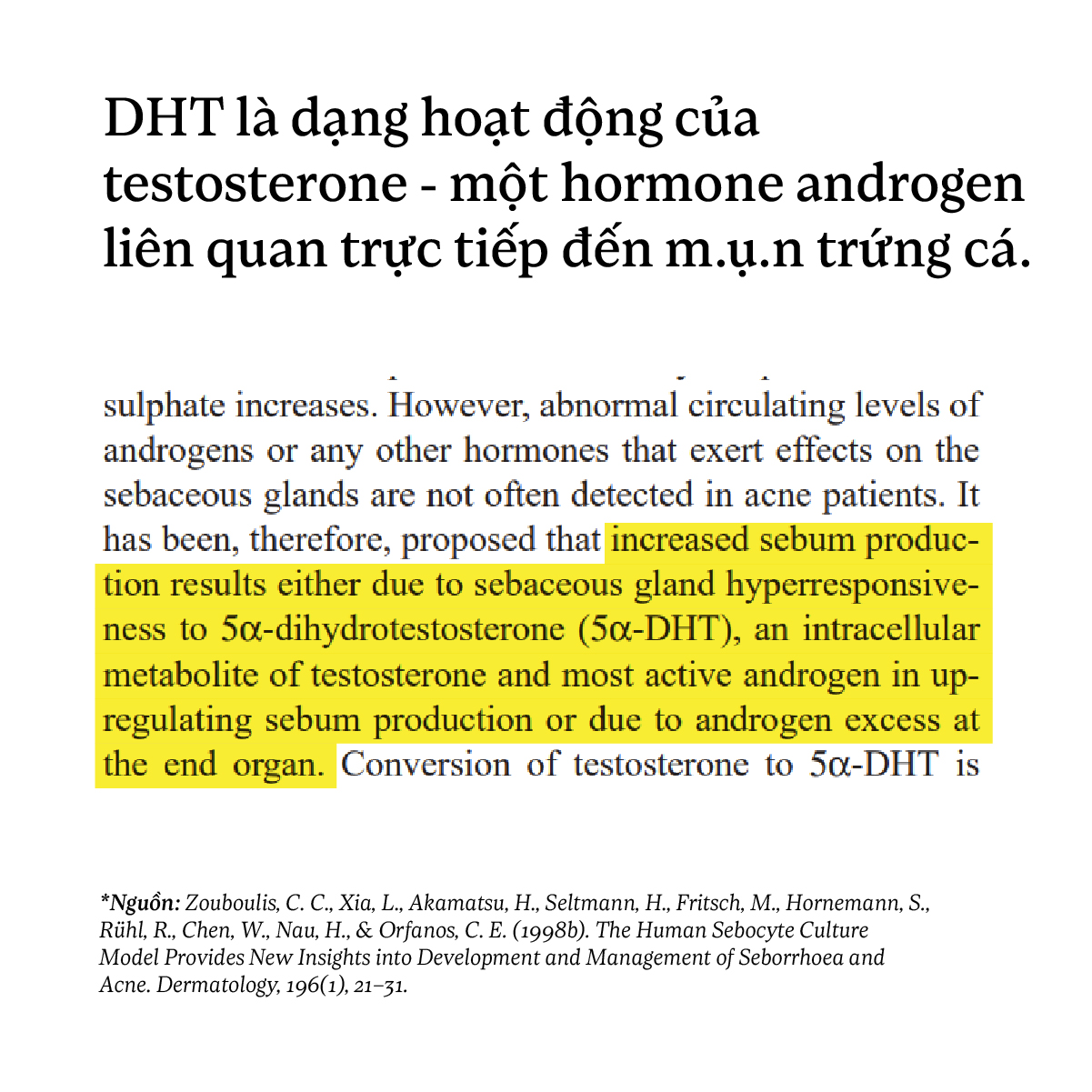 DHT là dạng hoạt động của testosterone - một hormone androgen liên quan trực tiếp đến mụn trứng cá.