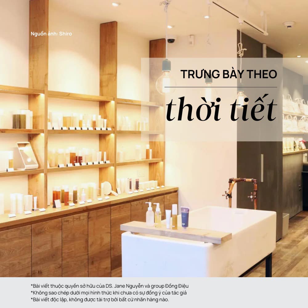 Trưng bày mỹ phẩm trong cửa hàng theo thời tiết